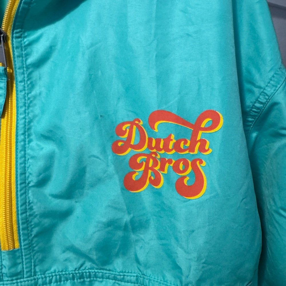 Dutch Bros Blue and Yellow Raincoat Lightweight Water-Resistant